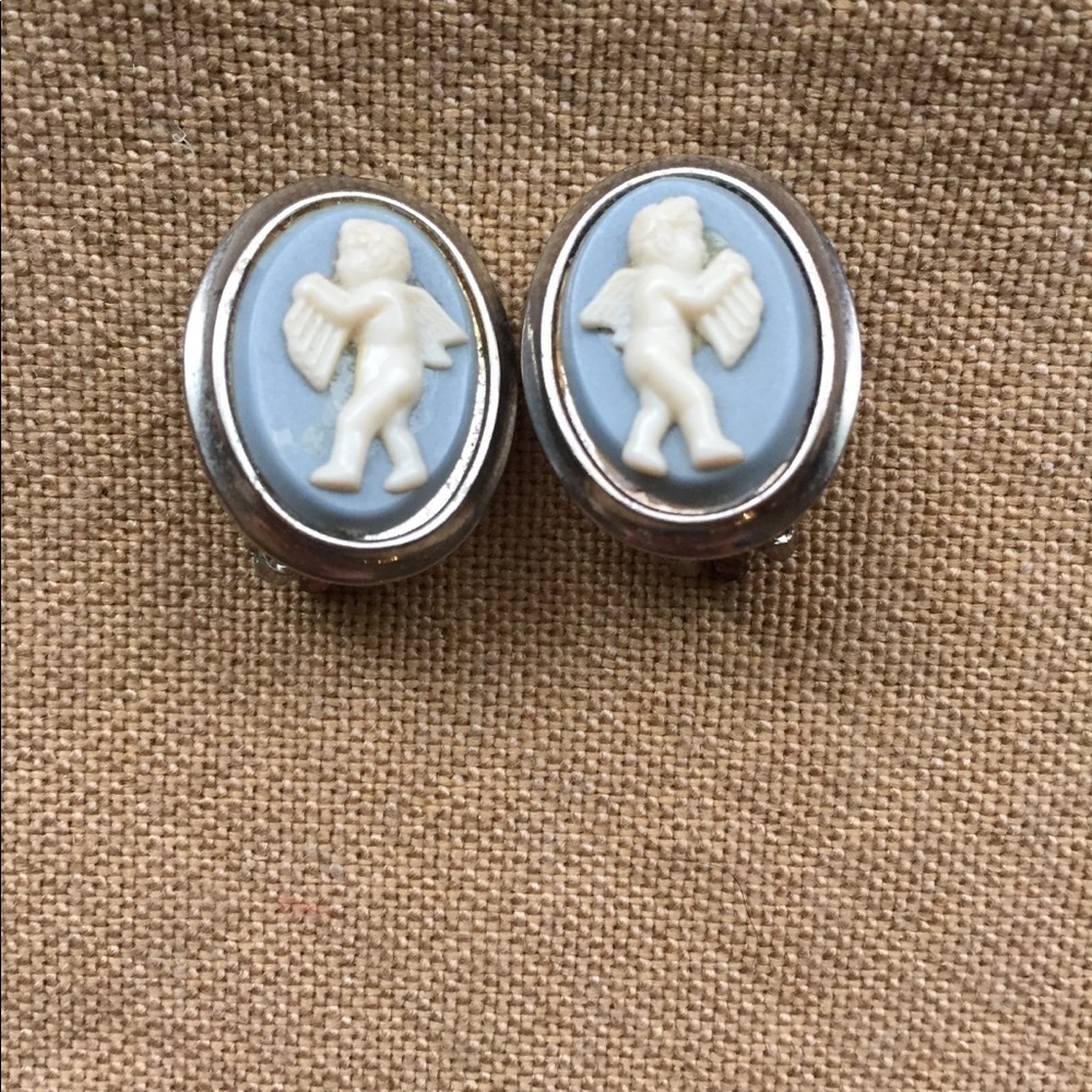 Vintage Pale Blue Cherub Angels Earrings